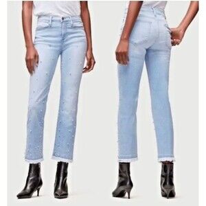 FRAME Women's Le High Straight Frayed Hem Pearl Cropped Jeans Altered to Sz 28